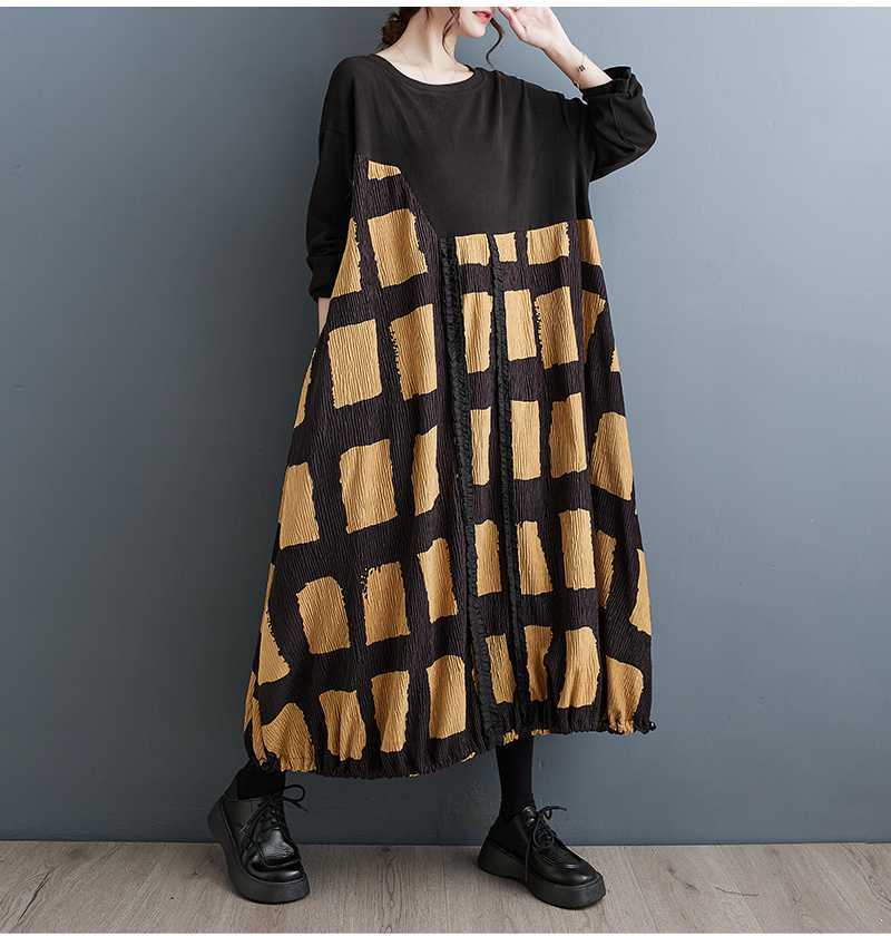 Vintage Plaid Long Sleeve Midi Dress