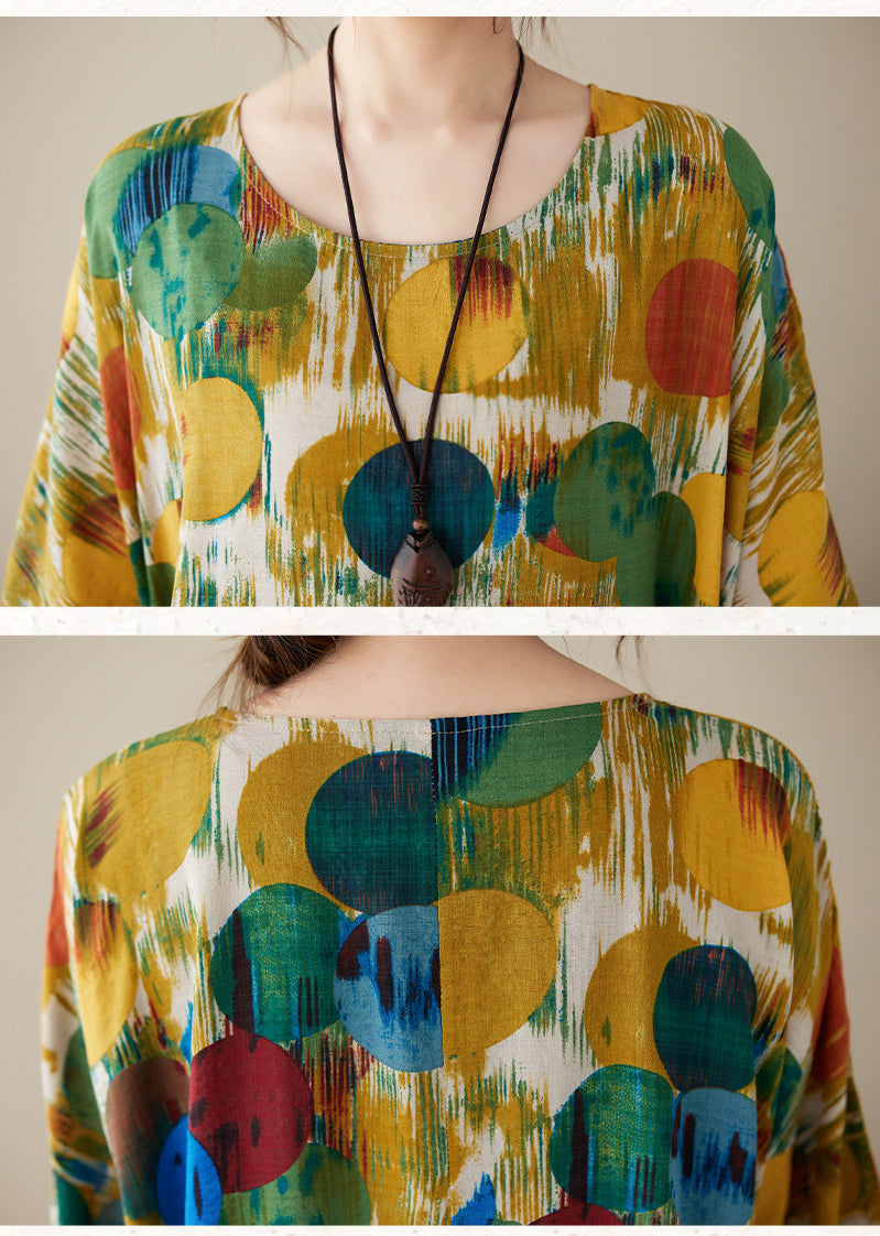 Bohemian Style Colorful Printed Short Sleeve Maxi Dress