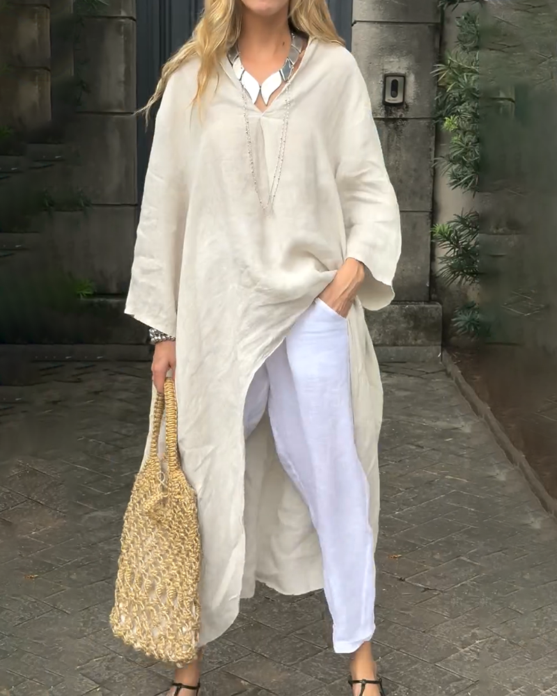 Casual  Linen  High-Low Desgin Long Shirt Top