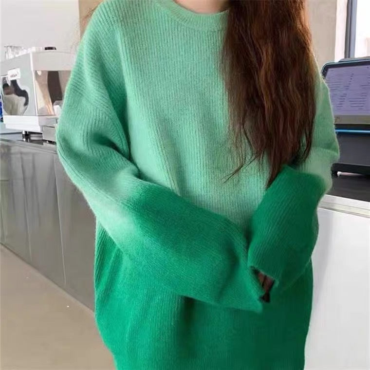 Literary Gradient Color Round Neck Knit Sweater