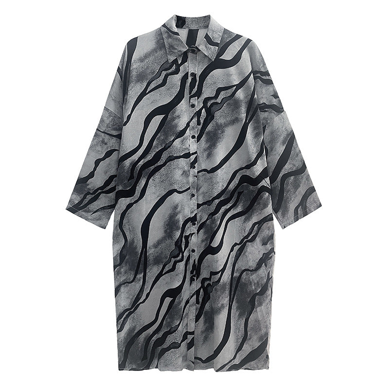 Vintage Tiger Stripe Dyed Long Sleeve Midi Dress