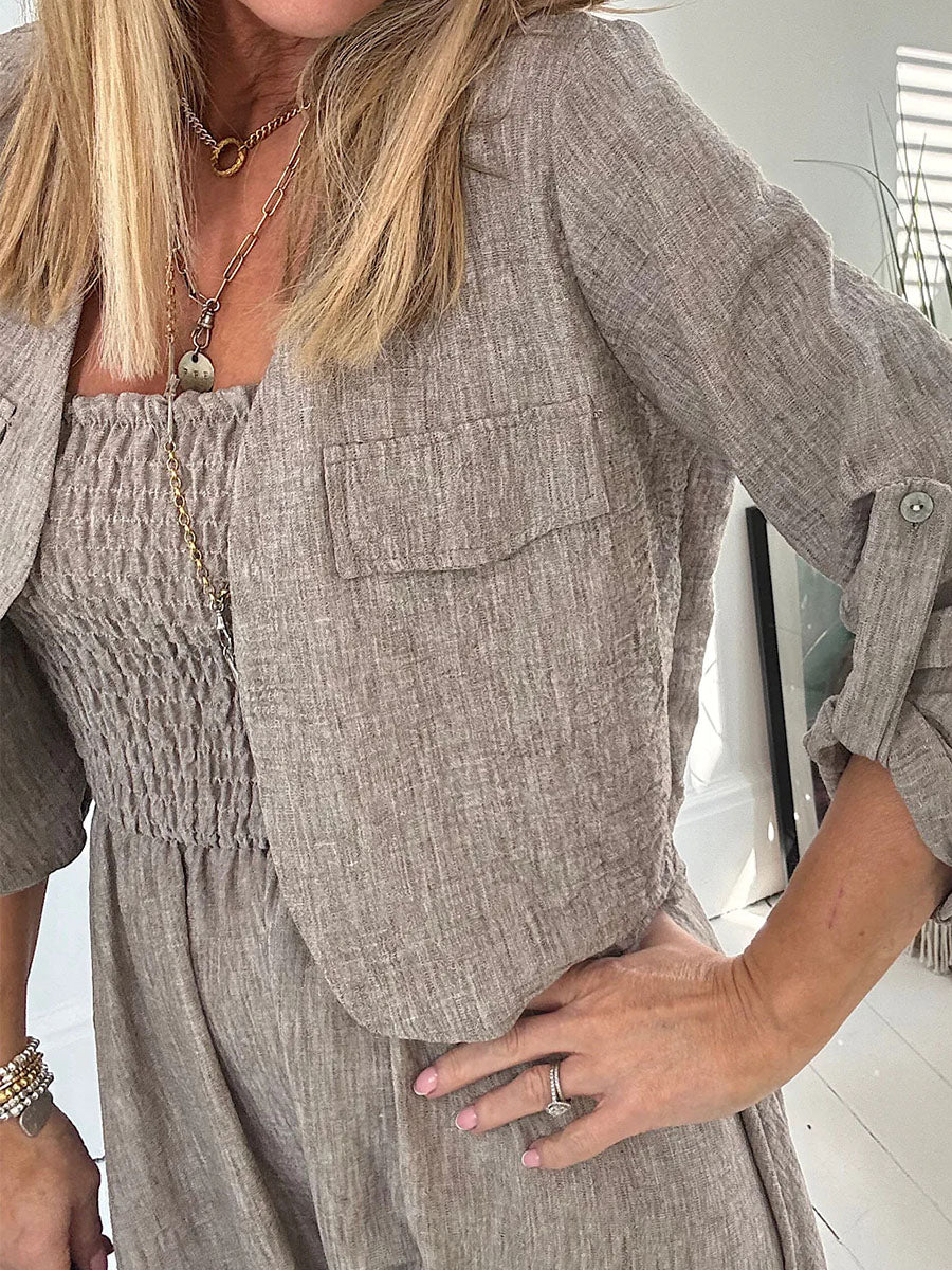 Pleated suspender dress two piece set