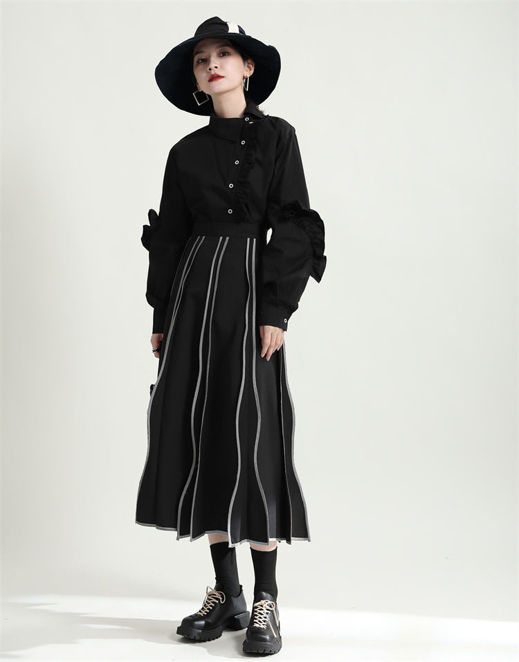 Special Asymmetric Collar Solid Color Long Sleeve Shirt