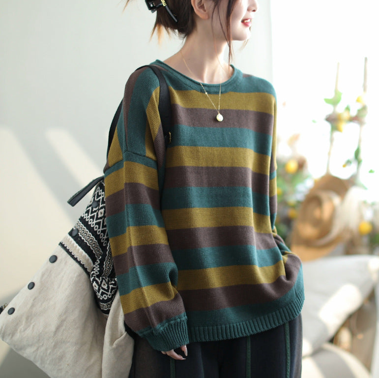 Casual Striped Round Neck Sweater