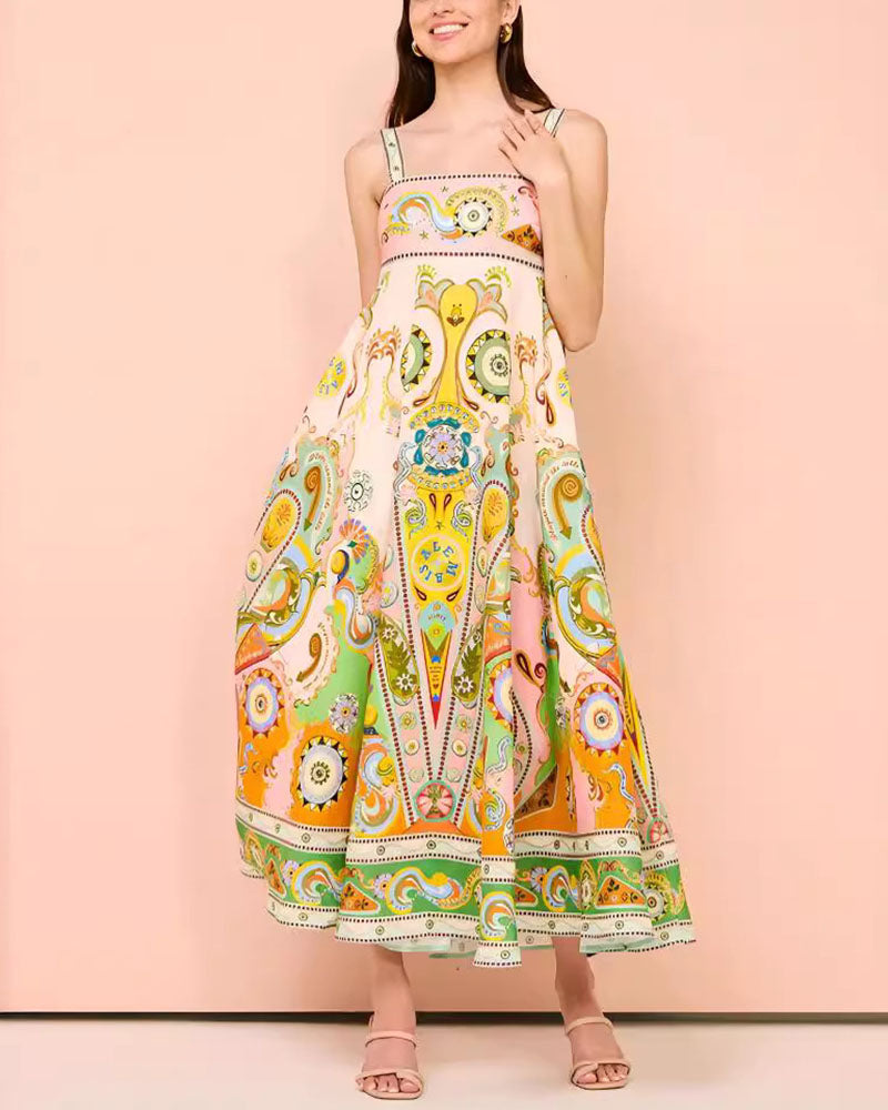 Women's suspender graffiti print dress