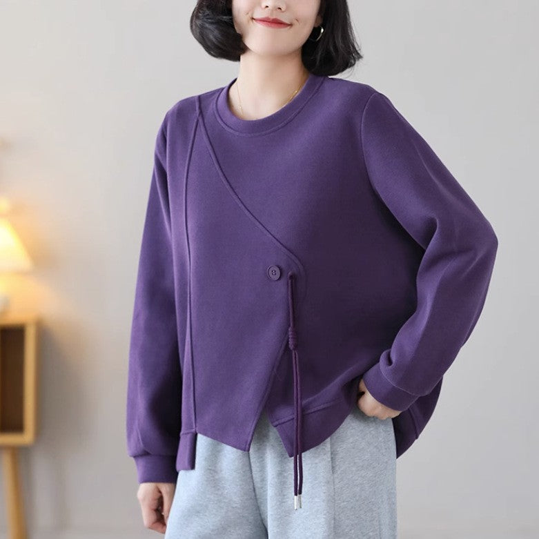 Casual Solid Color Splicing Long Sleeve Sweatshirt