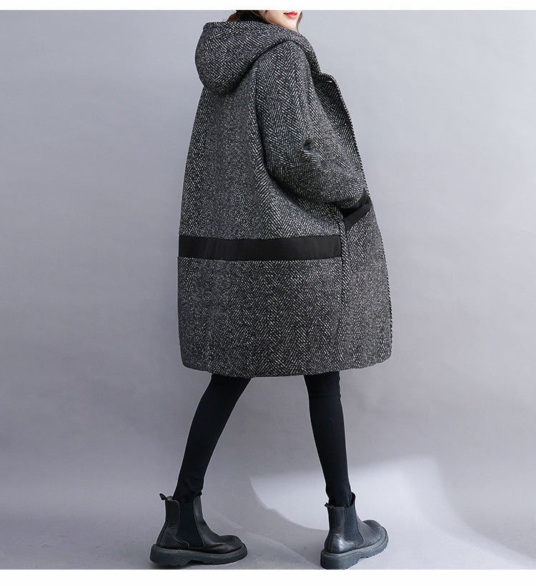 Loose Solid Color Hooded Coat