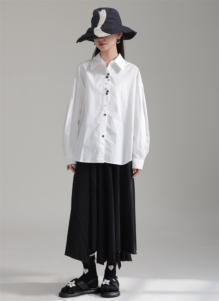 Classic Solid Color Bubble Sleeve Blouse