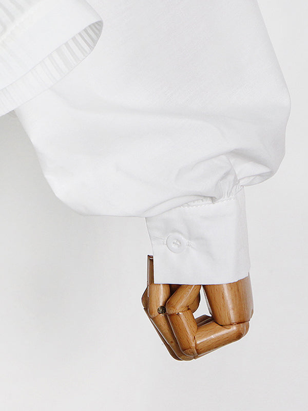 Stylish Loose Long Sleeves Buttoned Falbala Belted Solid Color Stand Collar Blouses&Shirts Tops