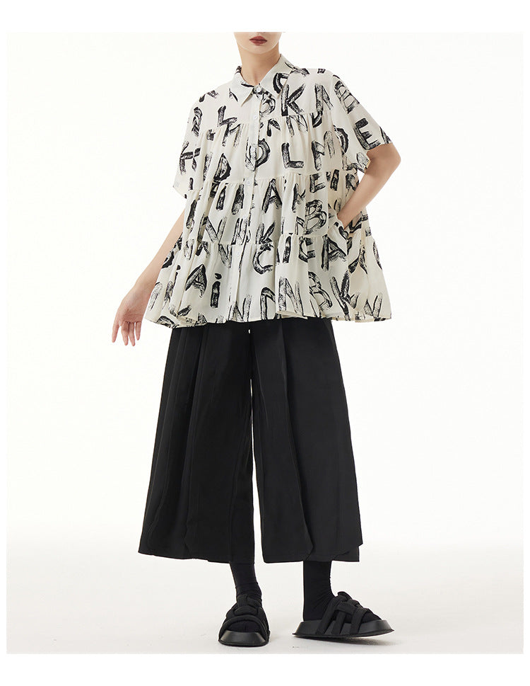 Casual Alphabet Print Short Sleeve Shirt