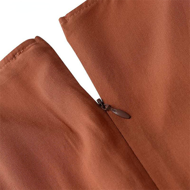 Simple Solid Color V-neck Long Sleeve Maxi Dress