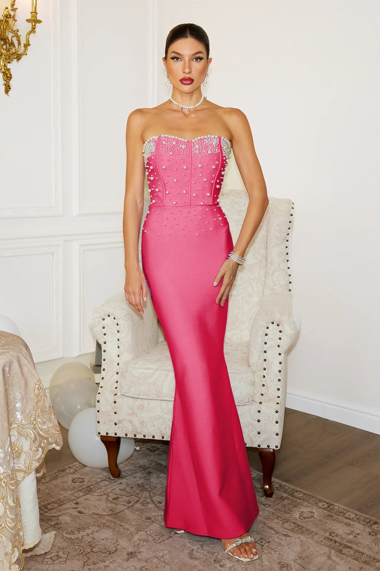 Emily Strapless Pearl Dress