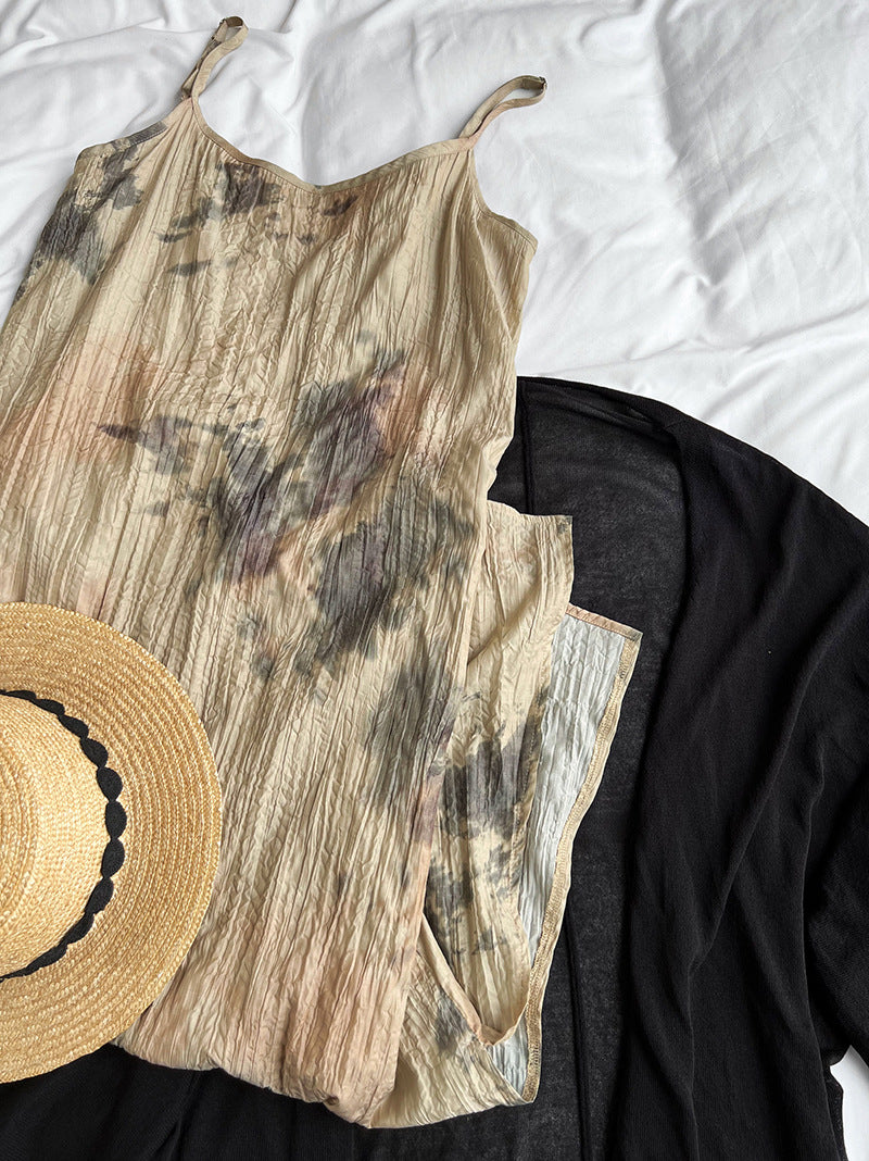 Classic Ink Painting Dye Sleeveless Midi Dress