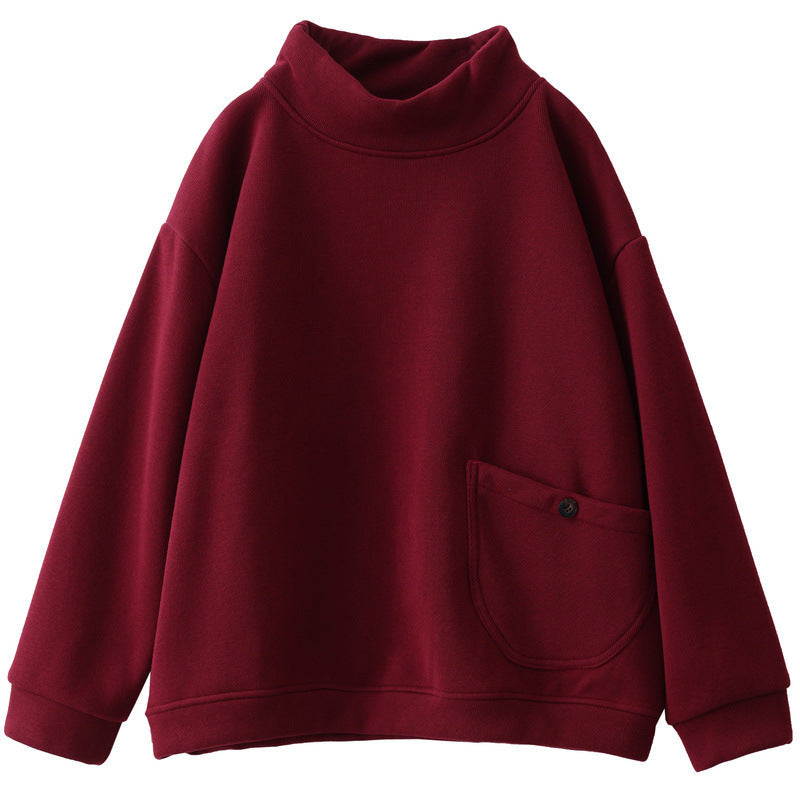 Casual Solid Color High Collar Velvet Sweatshirt