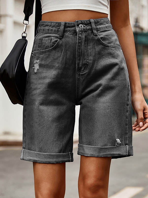 High Waisted Loose Buttoned Pockets Jean Pants Bottoms Shorts Bottoms