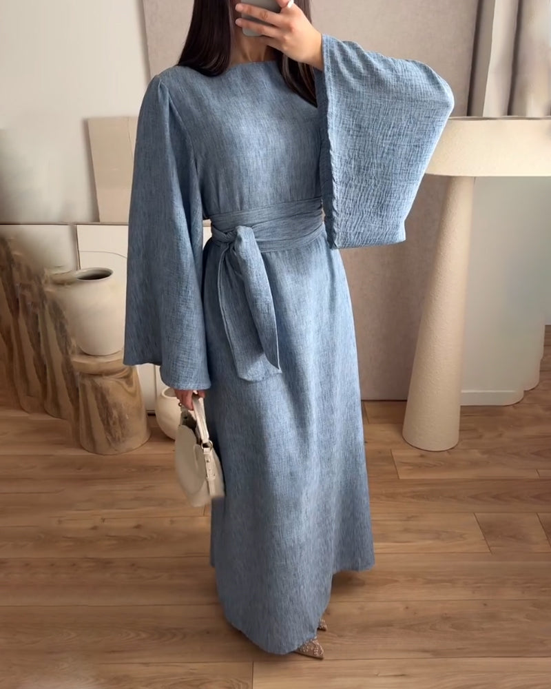 Casual Crewneck Lace-Up Dress