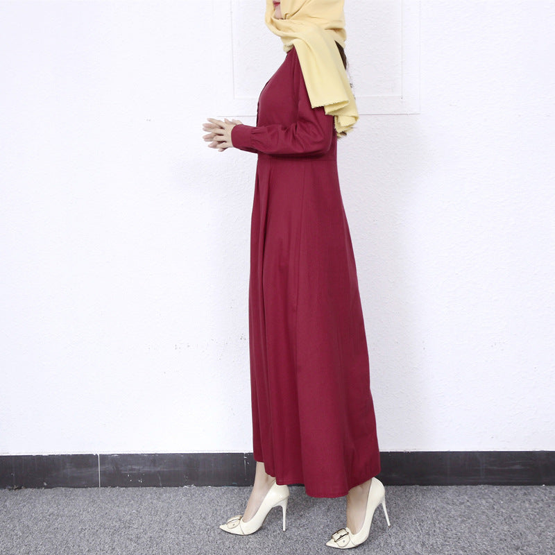 Simple Solid Color Stand Collar Maxi Dress
