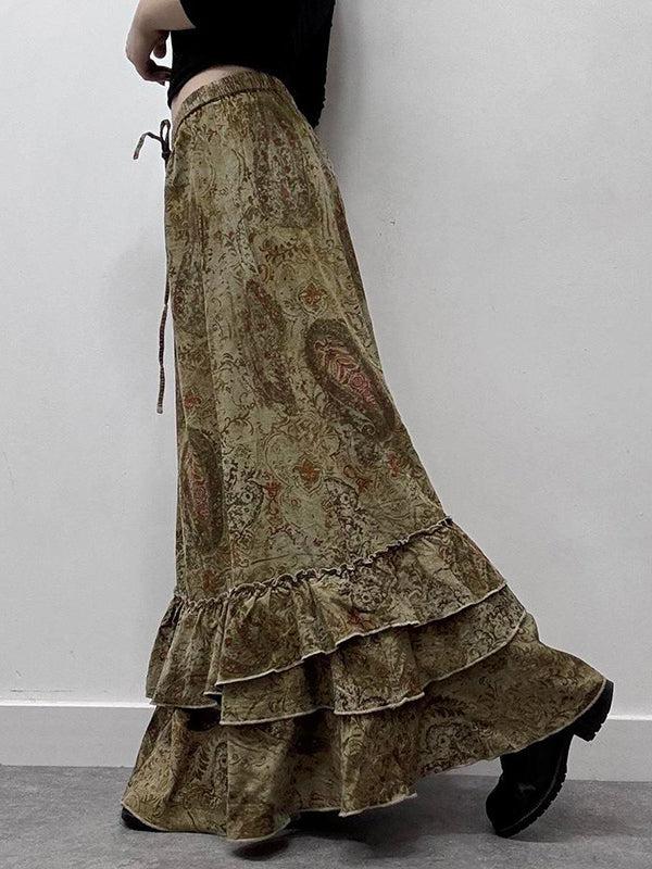 High Waisted Loose Contrast Color Elasticity Pleated Split-Joint Skirts Bottoms