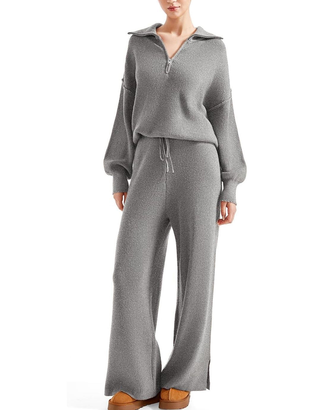 Oversized Quarter Zip Pullover Wide Leg Pants Two-Piece Set【Buy Two Free Shipping】