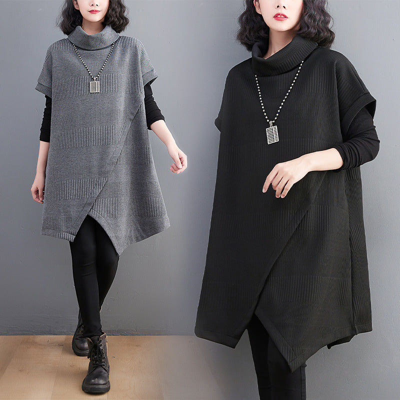 Loose Striped Turtleneck Knit Sweater Dress