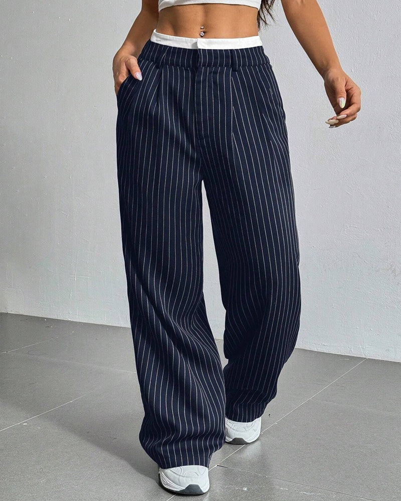 High-Waist Patchwork Striped Pants