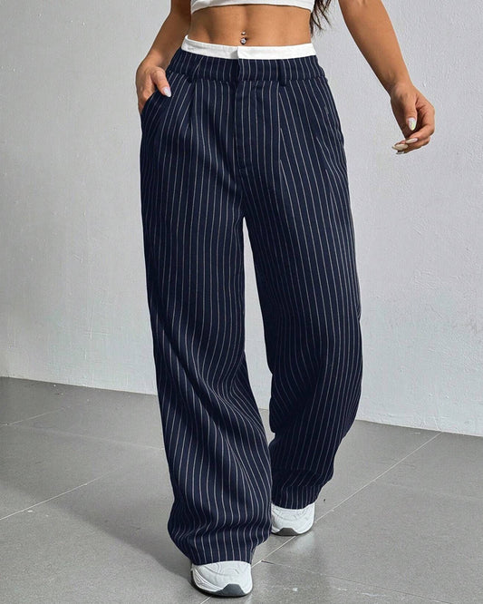 High-Waist Patchwork Striped Pants