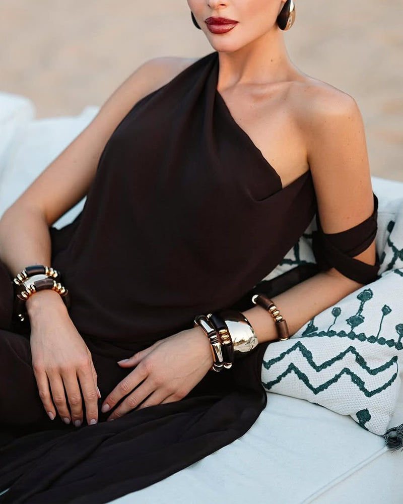 Fashion Shoulder Backless Dress