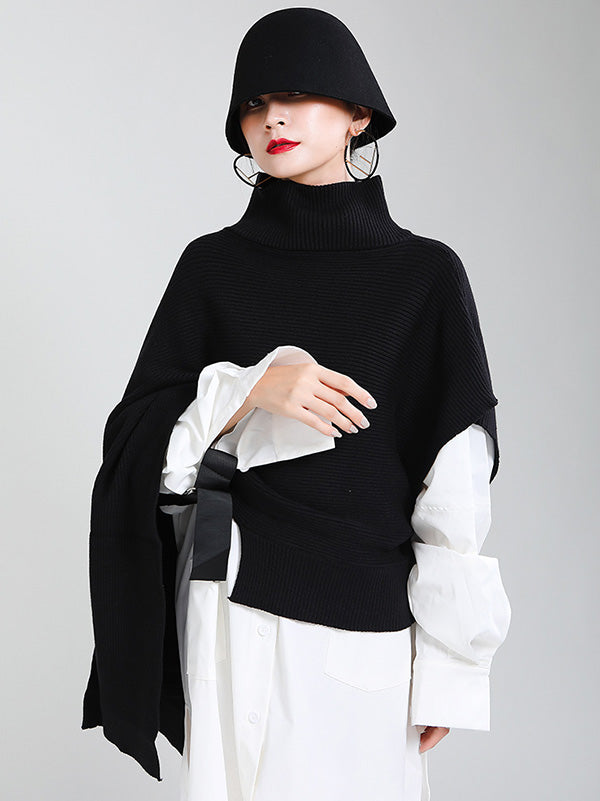 Original Solid High-Neck Irregularity Sweater