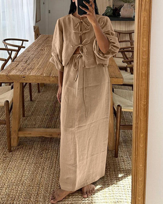 Retro puff sleeve two piece set