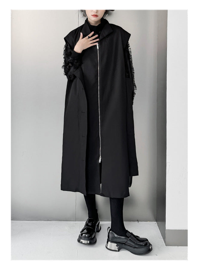 Dark Style Zipper Sleeveless Coat