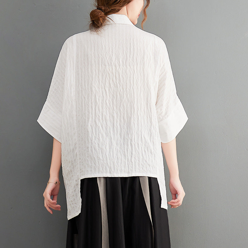 Loose Vertical Stripe Short Sleeve Shirt