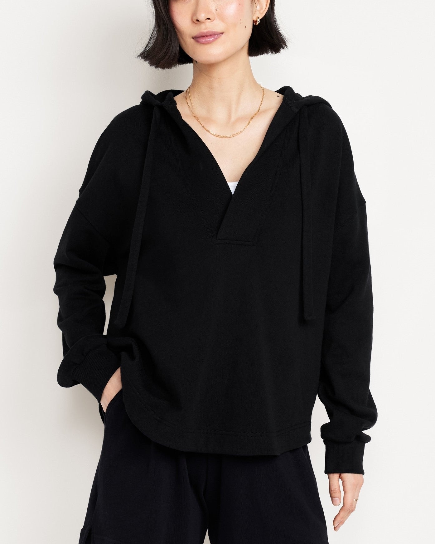 Oversized Drawstring V-Neck Hoodie Shorts Two-Piece Set With Pockets (Buy 2 Free Shipping)