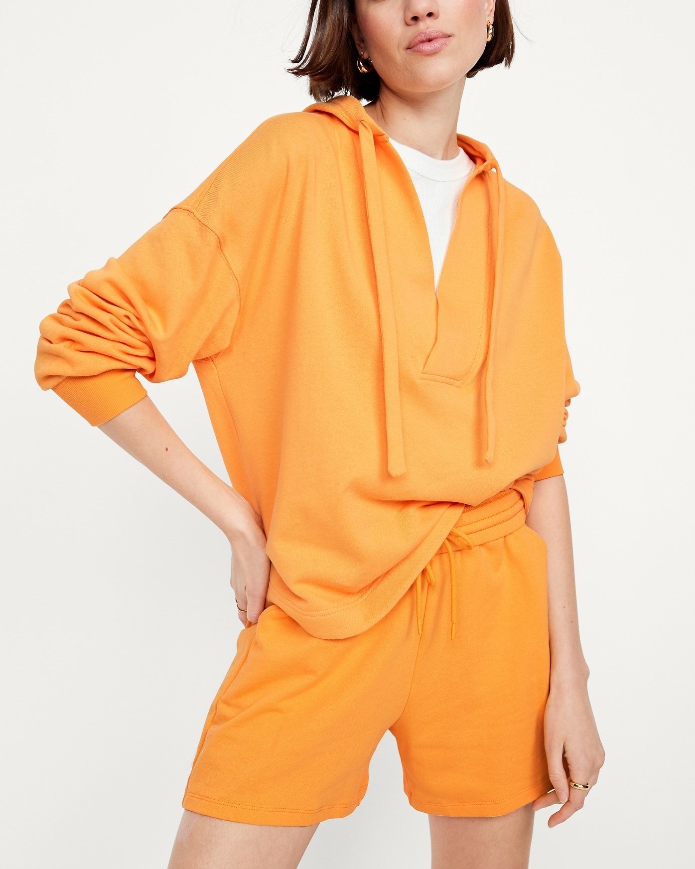 Oversized Drawstring V-Neck Hoodie Shorts Two-Piece Set With Pockets (Buy 2 Free Shipping)