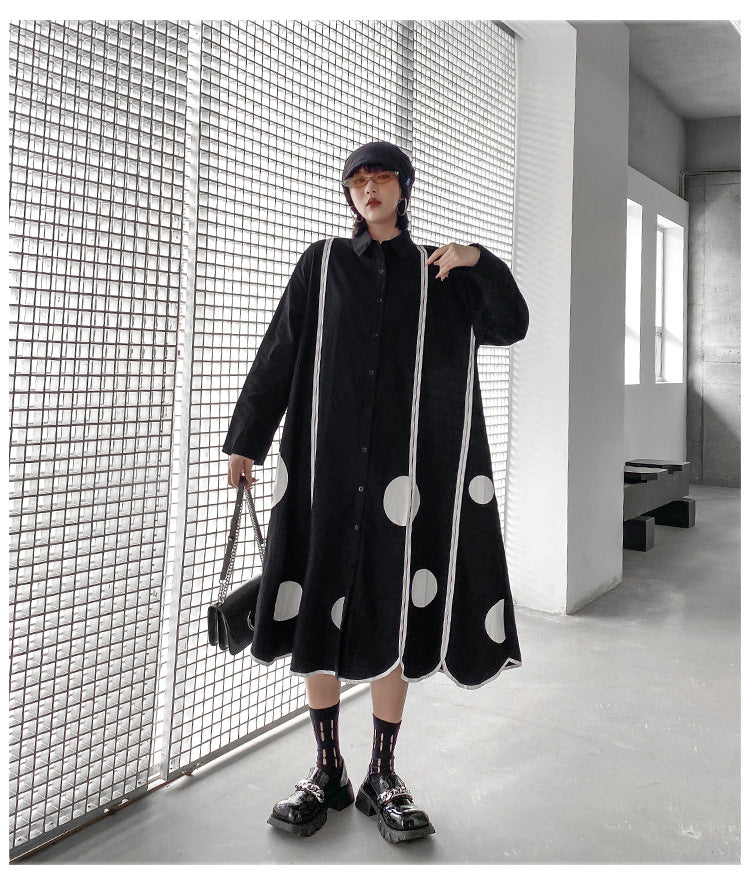 Vintage Loose Print Splicing Midi Dress