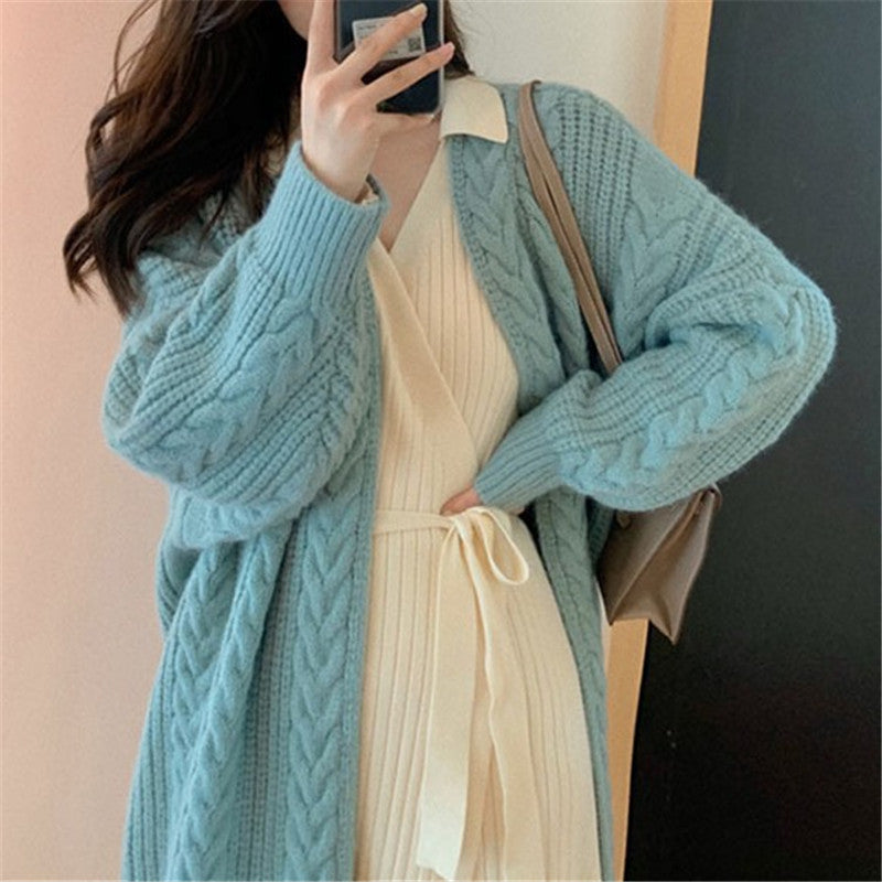 Autumn 2025 New Cross-Border Long Knitted Cardigan Long-Sleeved Lazy Style Twist Sweater Outer Jacket for Women