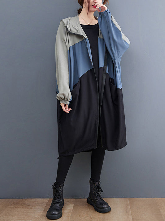Casual Splicing Hooded Trench Coat