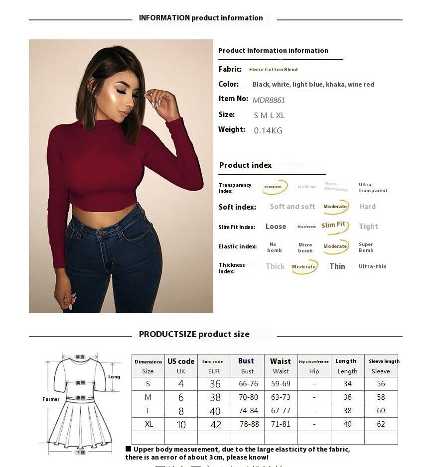 Sexy midriff-baring long sleeve slim bottoming shirt top autumn spring women's clothing