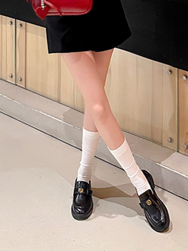 Belt Buckle Round-Toe Split-Joint Loafers