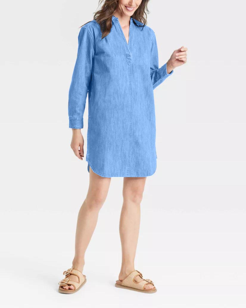 V-Neck Oversized Denim Dress With Side Pockets (Buy 2 Free Shipping)