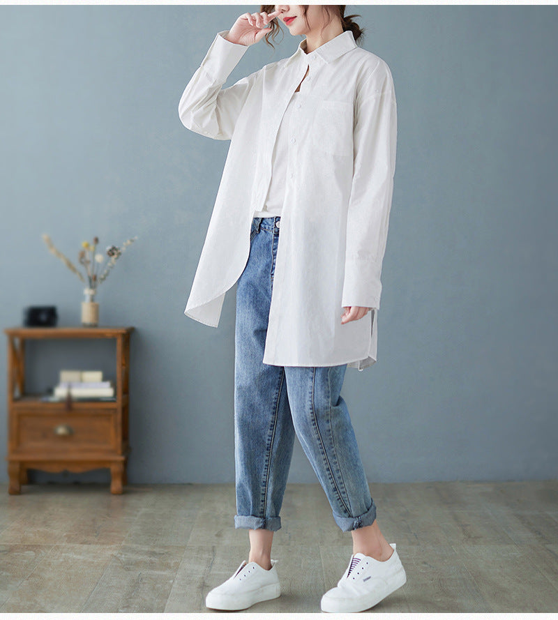 Loose Irregular Solid Color Long Sleeve Shirt