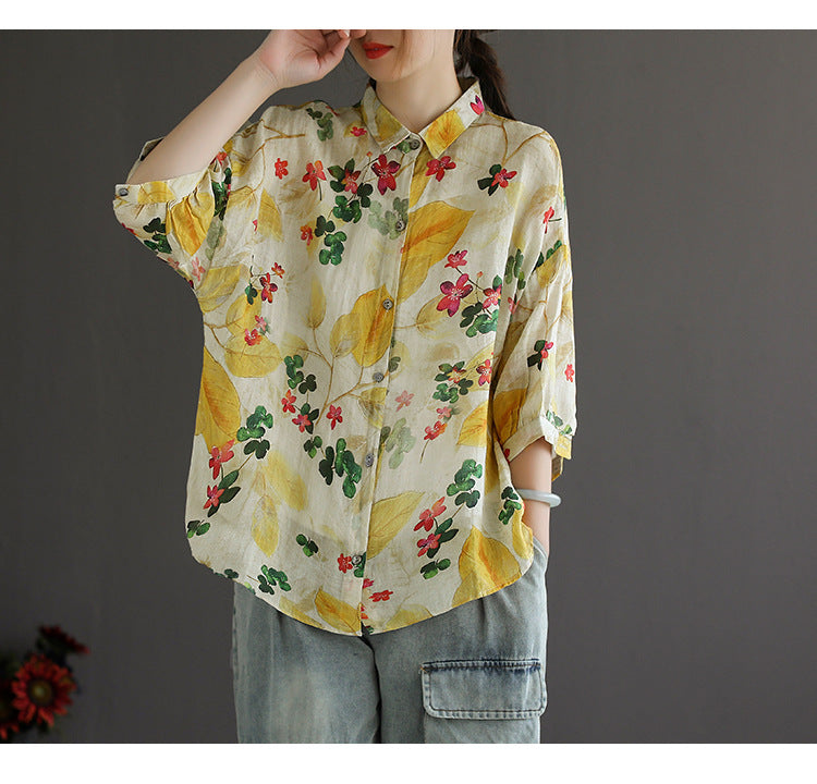 Colorful Cotton Linen Long Sleeve Shirt