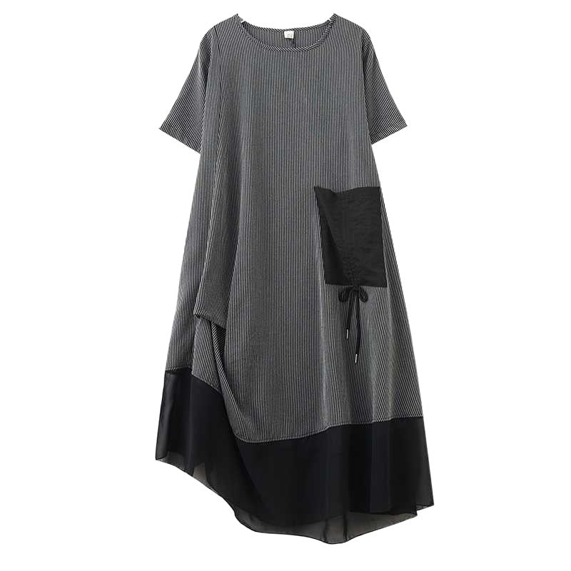 Vintage Literary Irregular Short Sleeve Midi Dress