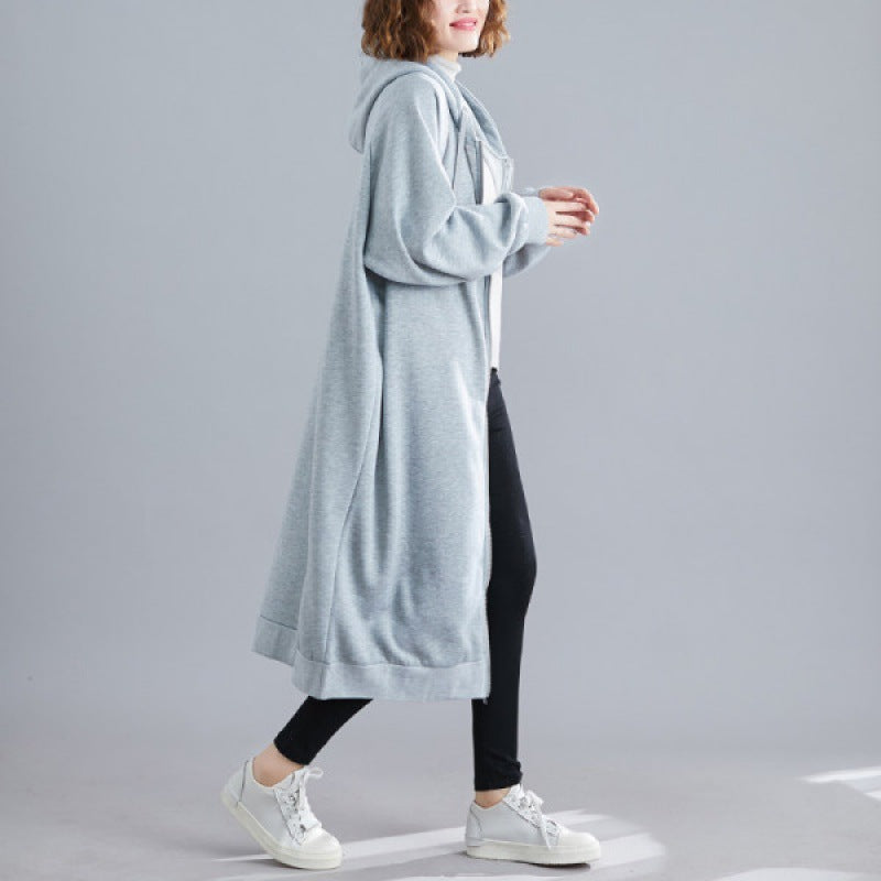 Casual Loose Solid Color Hooded Coat