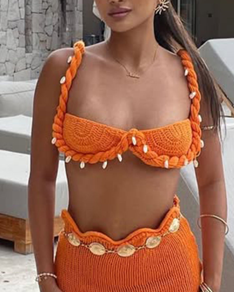 Shell Twist Cutout Sling & Beach Skirt Set