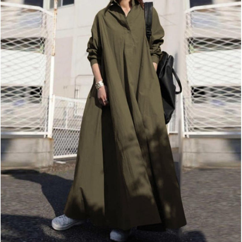 Urban Style Cotton Linen Long Sleeve Maxi Dress