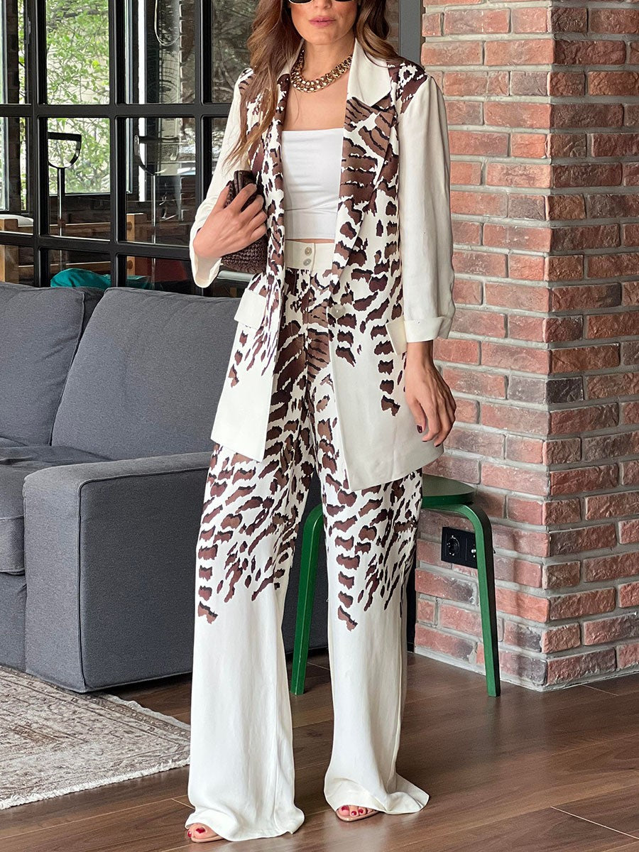 Leopard print commuter two-piece suit