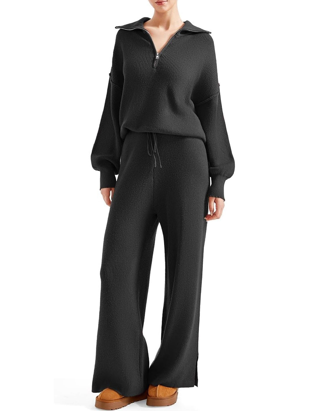 Oversized Quarter Zip Pullover Wide Leg Pants Two-Piece Set【Buy Two Free Shipping】