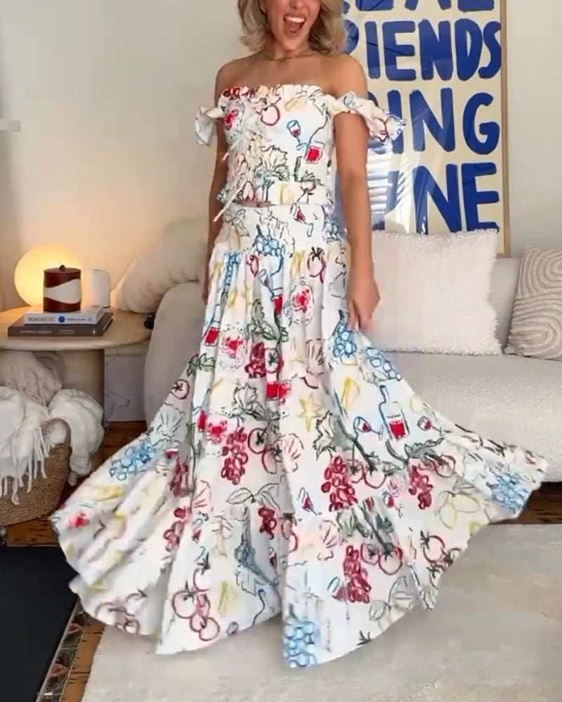 Cute Graffiti Top & Skirt Two-Piece Set