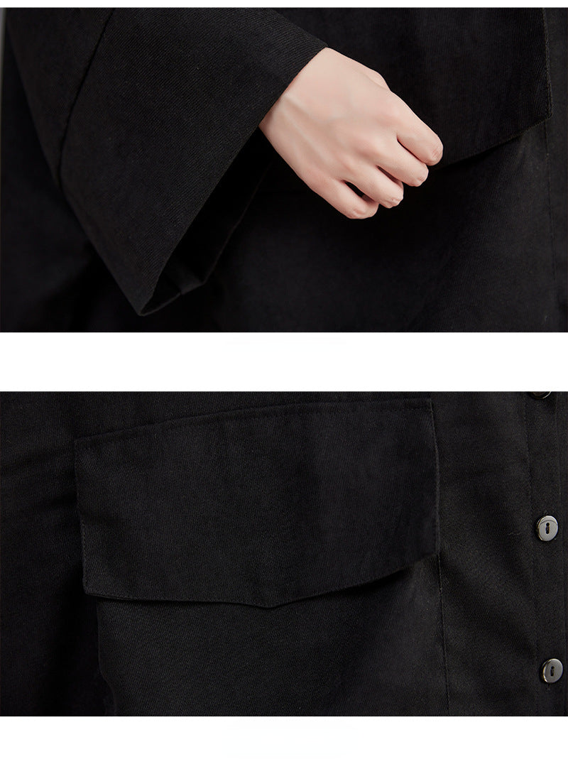 Literary Color Block Lapel Mid Dress