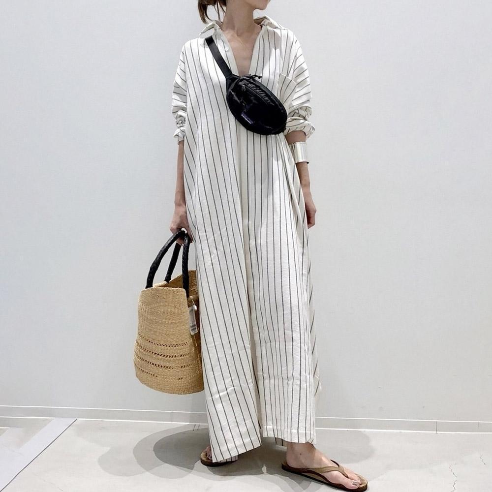 Casual Striped Long Sleeve Maxi Dress